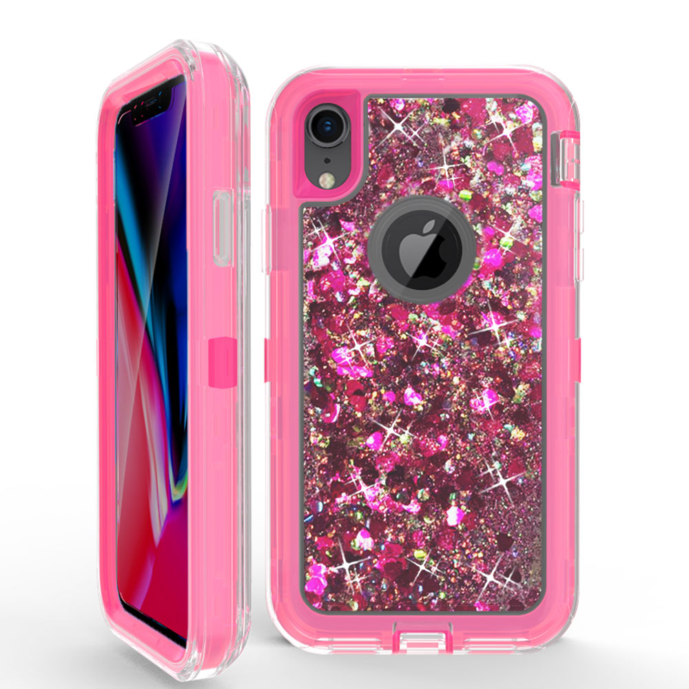 iPHONE Xs Max Star Dust Clear Liquid Armor Robot Case (Hot Pink)